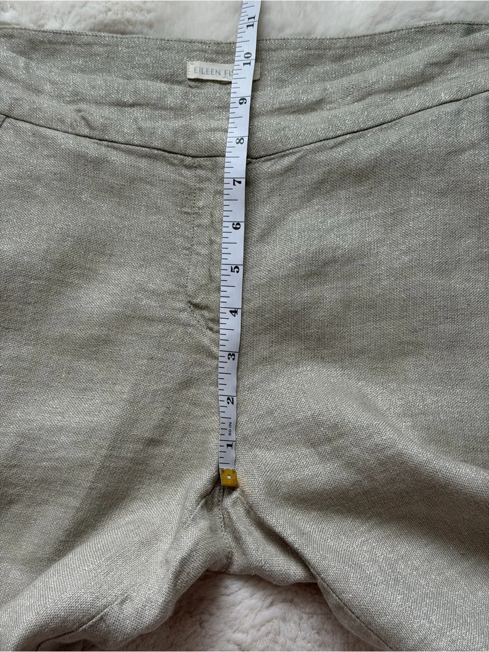 Eileen Fisher Neutral Beige Organic Linen Blend Shimmer Metallic Shorts ~ 8-10